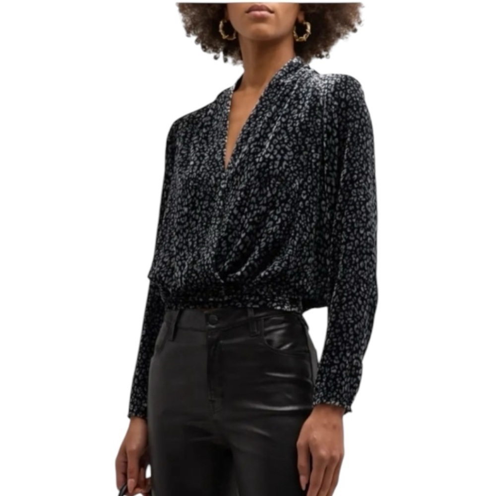 Ramey Brooks velvet V-neck animal print top